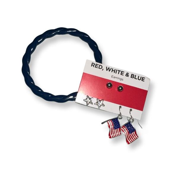 USA earrings, American Flag, Red White & Blue, blue bangle bracelet - Picture 2 of 2